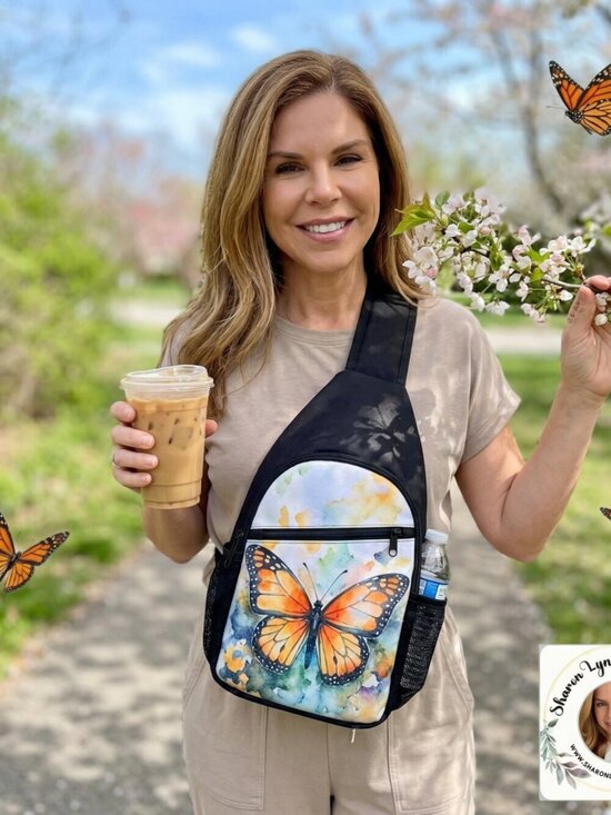 Sharonlynnedesigns Handbags - 🦋 Black Butterfly Sling Backpack – Watercolor Graphic Crossbody Bag